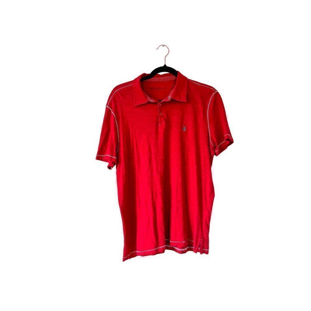 JOHN VARVATOS Embroidered Peace Logo Polo Shirt Red with Stitch, Size Medium